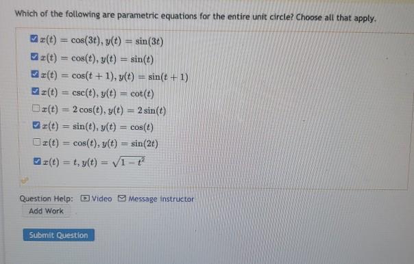 Solved Which of the following are parametric equations for | Chegg.com