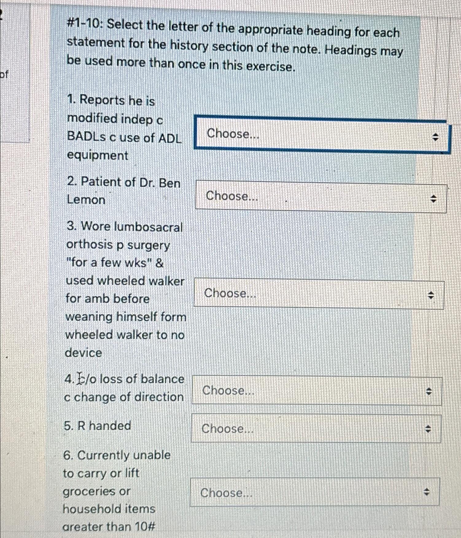 Solved #1-10: Select the letter of the appropriate heading | Chegg.com