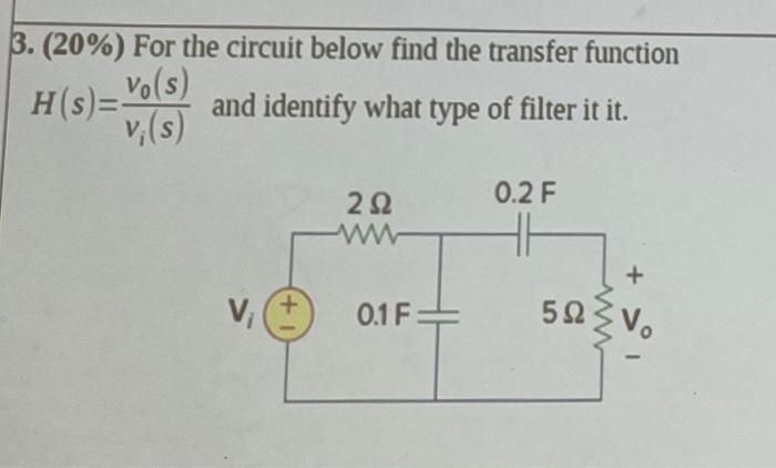 3. (20%) For the circuit below find the transfer | Chegg.com