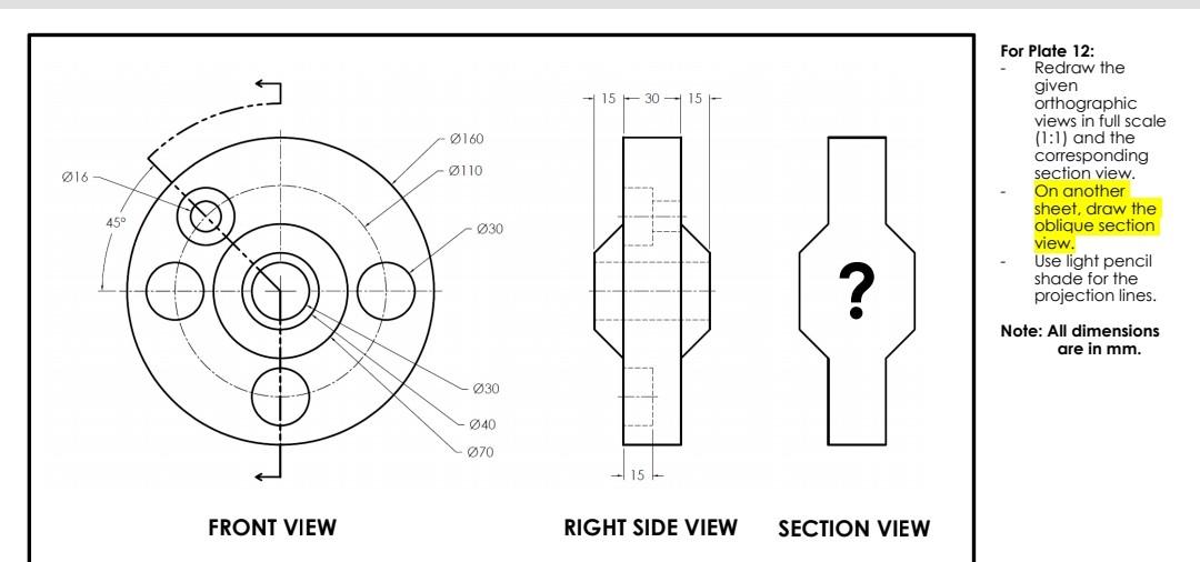 Solved PLS HELP FOR OBLIQUE SECTION, I KNOW THE SECTION VIEW | Chegg.com