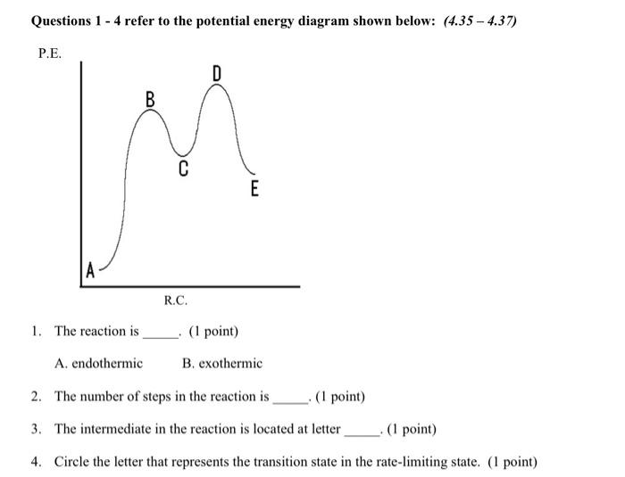 Solved Questions 1 - 4 refer to the potential energy diagram | Chegg.com