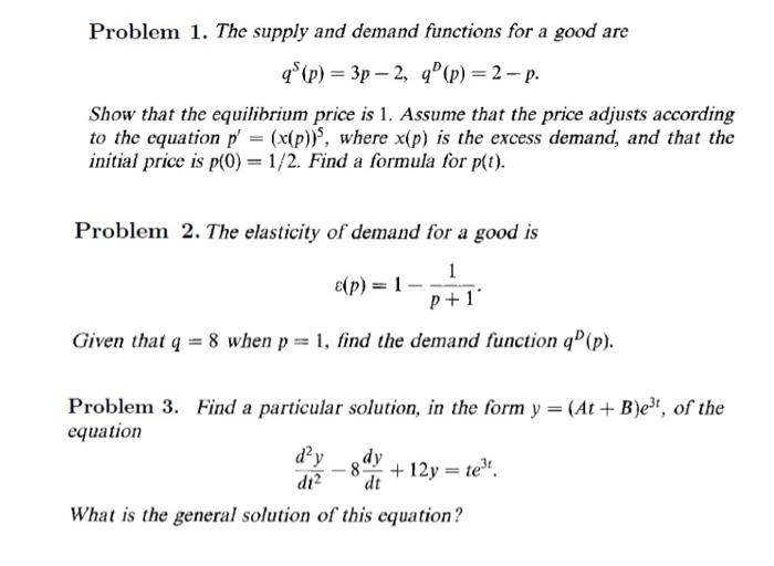 Solved Problem 1. The supply and demand functions for a good | Chegg.com