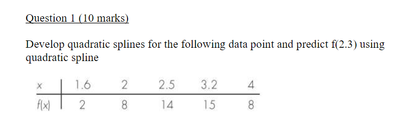 Solved Question 1 (10 ﻿marks)Develop quadratic splines for | Chegg.com