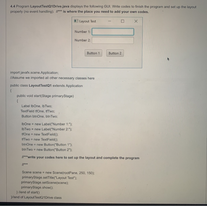 Solved 4.4 Program Layout TestQ1Drive.java displays the | Chegg.com