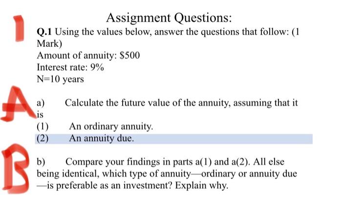 Solved Assignment Questions: Q.1 Using the values below, | Chegg.com