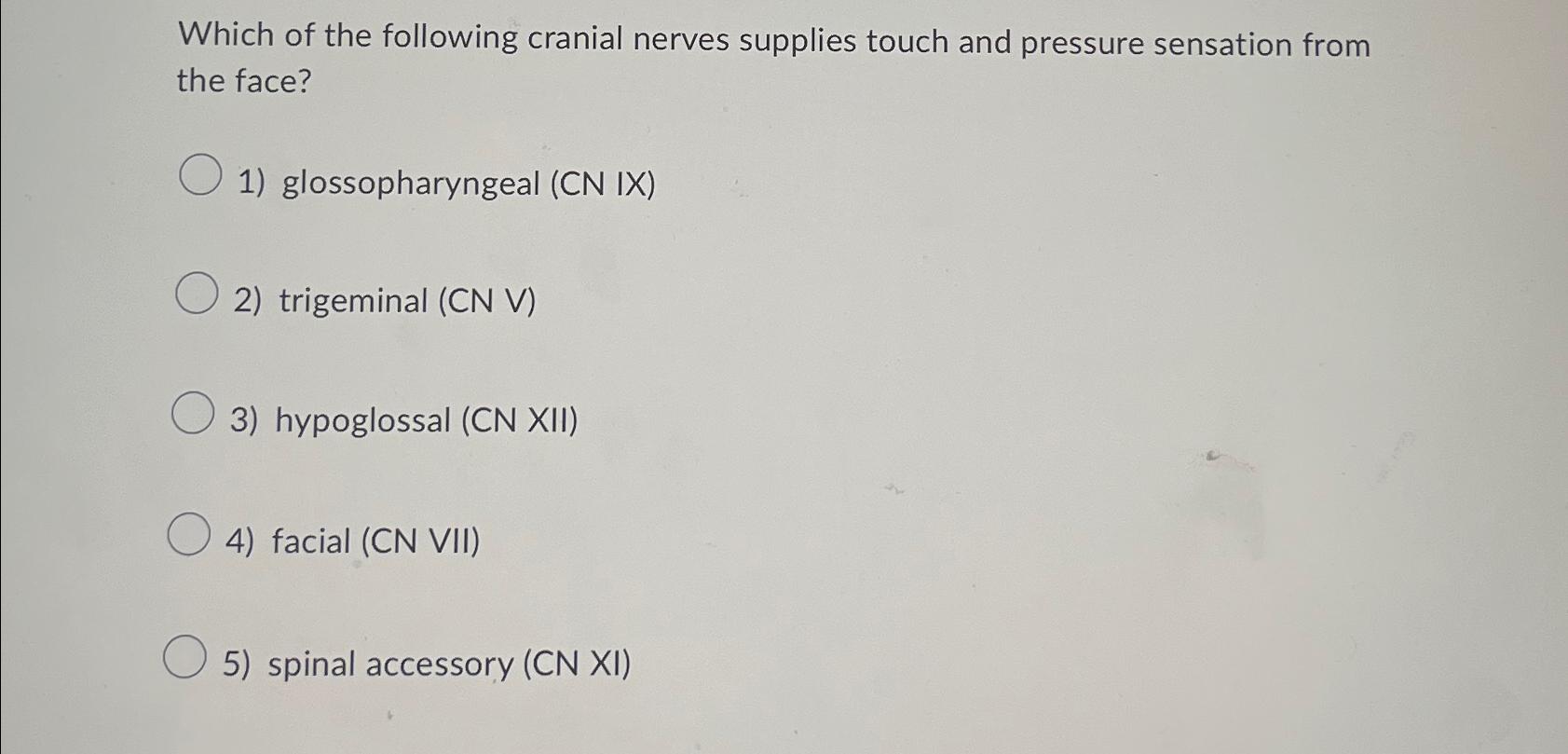 Solved Which of the following cranial nerves supplies touch | Chegg.com