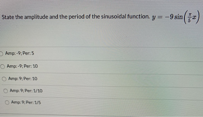 Solved State the amplitude and the period of the sinusoidal | Chegg.com
