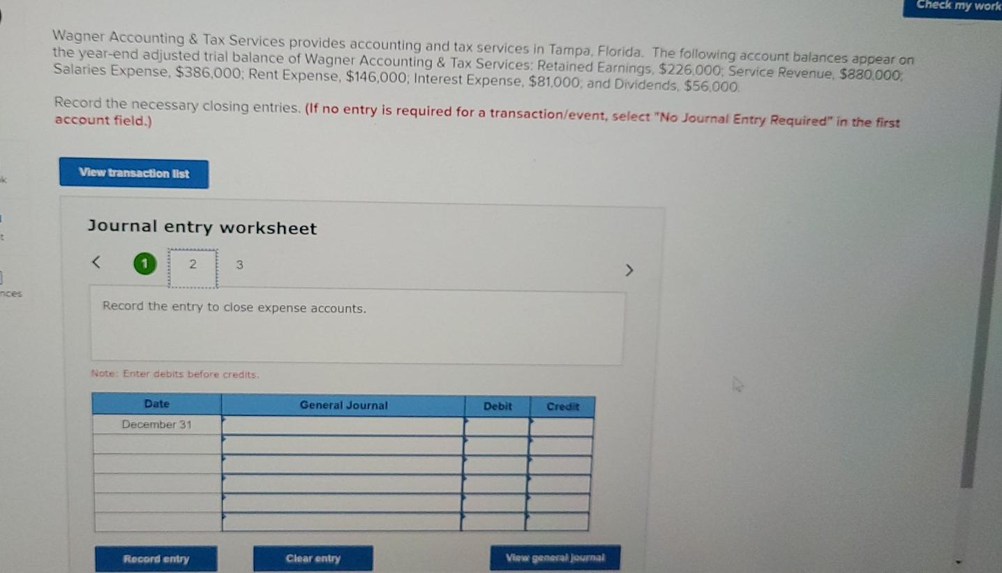 Solved Check my work Wagner Accounting & Tax Services