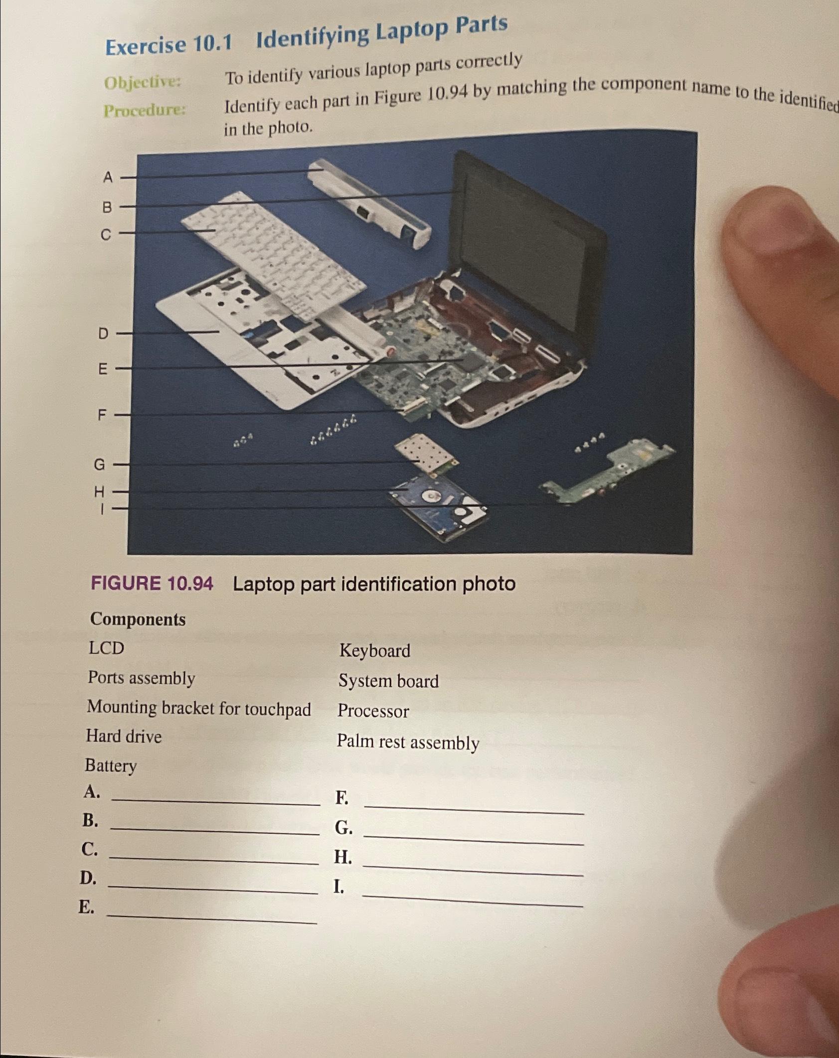Solved Exercise 10.1 ﻿Identifying Laptop PartsObjective To