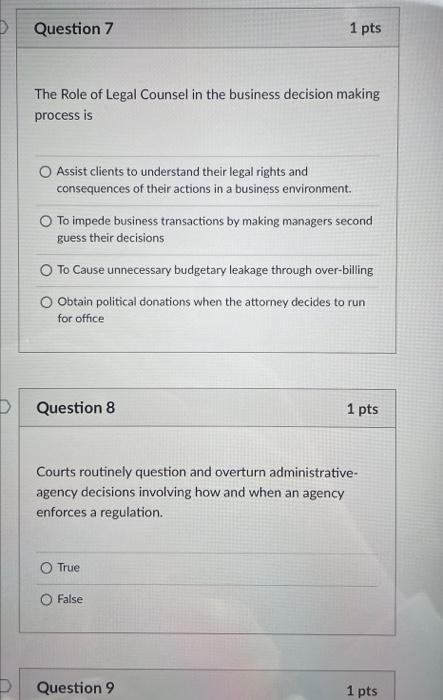 Solved Question 7 1 pts The Role of Legal Counsel in the | Chegg.com