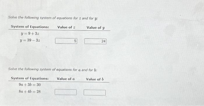 Solved Solve the following system of equations for z and for | Chegg.com
