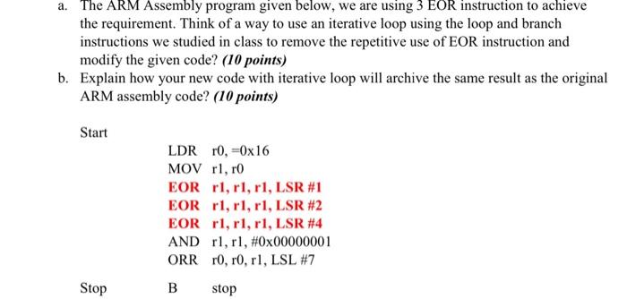 Solved a. The ARM Assembly program given below, we are using | Chegg.com