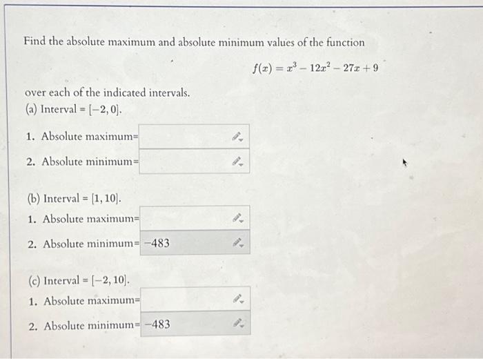 Solved Find The Absolute Maximum And Absolute Minimum Values