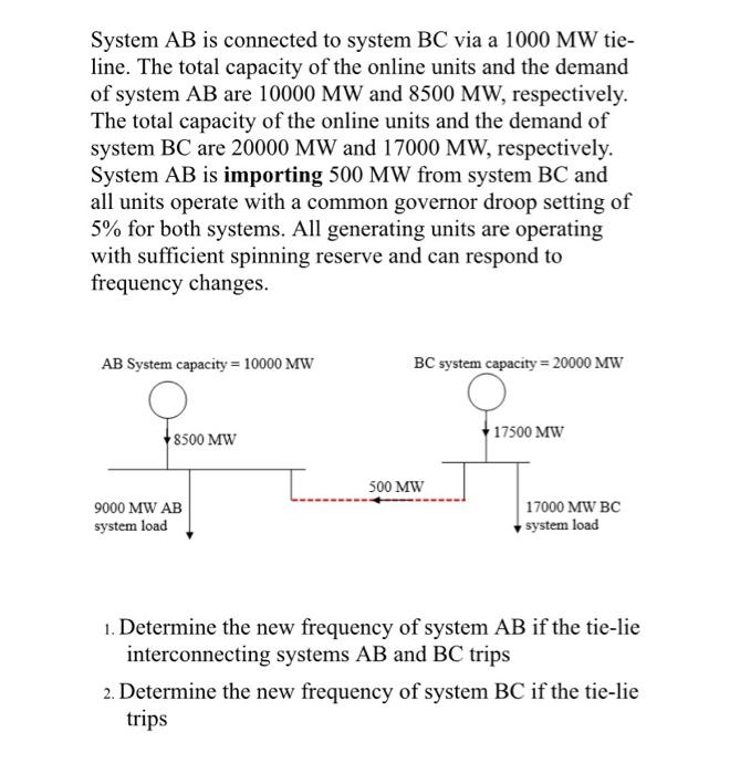 Solved System AB is connected to system BC via a 1000MW | Chegg.com