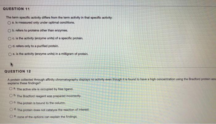 Solved: QUESTION 11 The Term Specific Activity Differs Fro... | Chegg.com