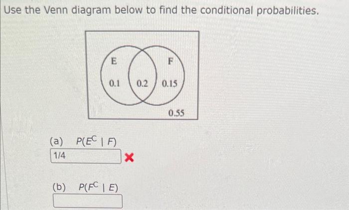 Use the Venn diagram below to find the conditional probabilities.