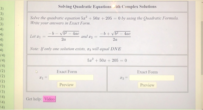 Solved Solving Quadratic Equations with Complex Solutions | Chegg.com