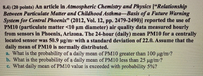 Solved 8.4) (20 points) An article in Atmospheric Chemistry