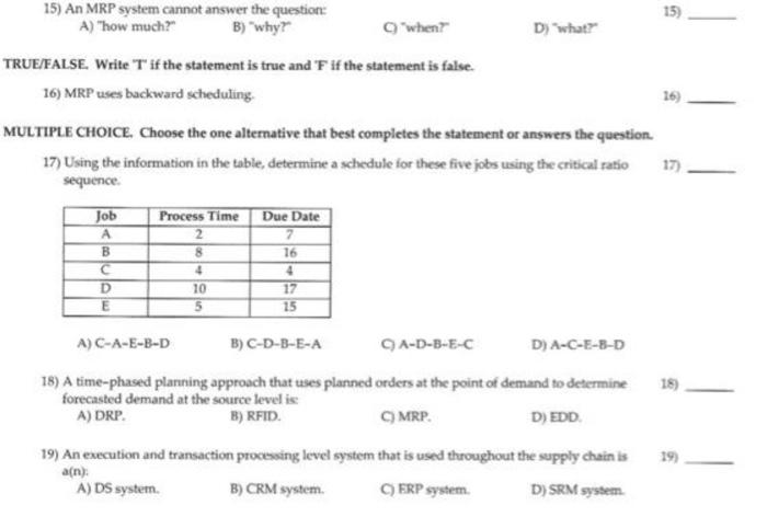 Solved 15) 16) 15) An MRP system cannot answer the question: | Chegg.com