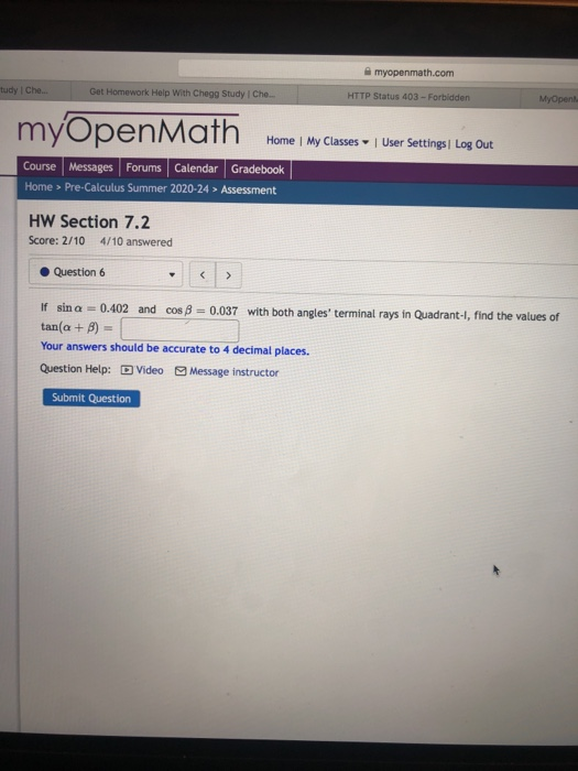 Solved myopenmath.com tudy Che. Get Homework Help With Chegg | Chegg.com