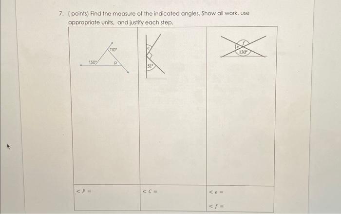 Solved 7. (points) Find the measure of the indicated angles. | Chegg.com