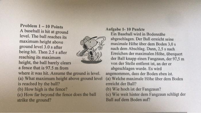 Solved Problem 1 10 Points A Baseball Is Hit At Ground Au Chegg Com