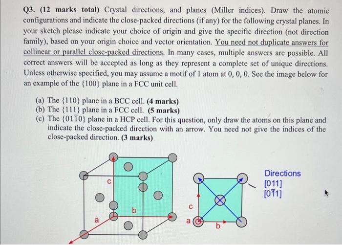 Solved Q3. (12 marks total) Crystal directions, and planes | Chegg.com