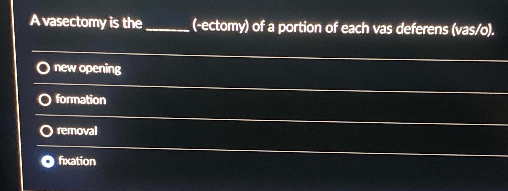 Solved a vasectomy is the ectomy of a portion of each chegg