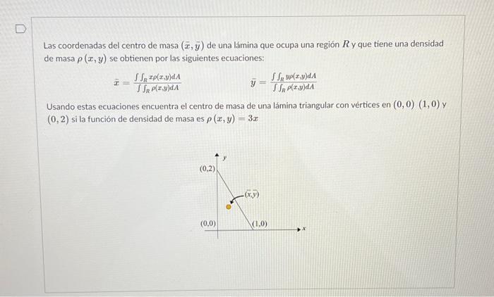 Solved Las Coordenadas Del Centro De Masa (xˉ,yˉ) De Una | Chegg.com