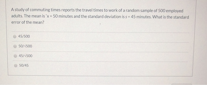 what is the standard error of the sample mean commuting time