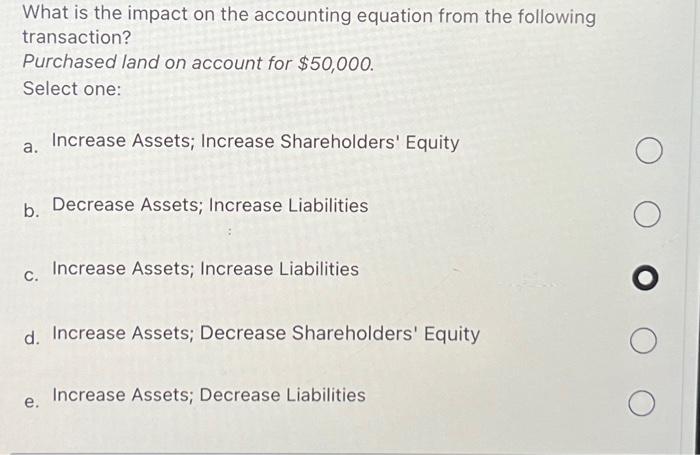 Solved What is the impact on the accounting equation from | Chegg.com