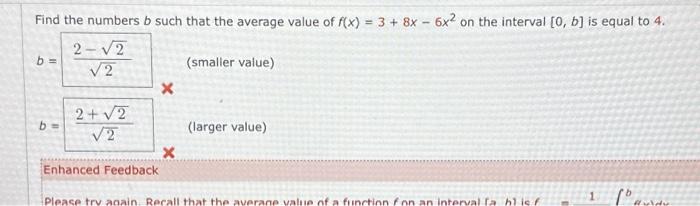 Solved Find the numbers b such that the average value of | Chegg.com