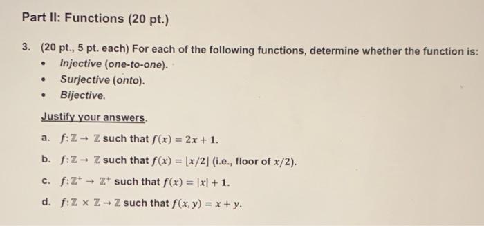 Solved Part II: Functions (20 pt.) . 3. (20 pt., 5 pt. each) | Chegg.com
