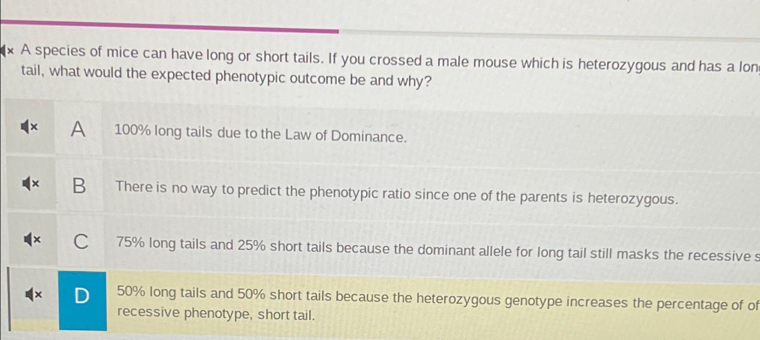Solved 1\times A species of mice can have long or short | Chegg.com