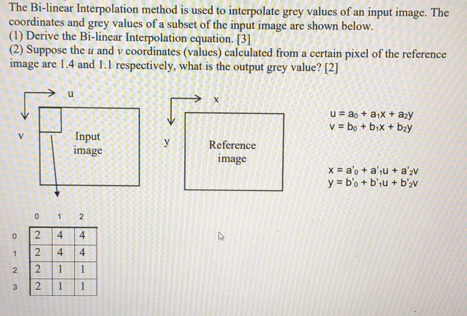 Solved The Bi-linear Interpolation method is used to | Chegg.com