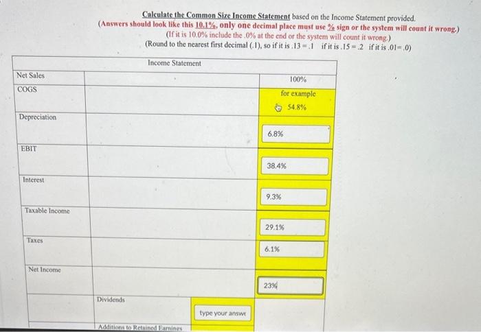 Solved Calculate the Common Size Income Statement based on | Chegg.com