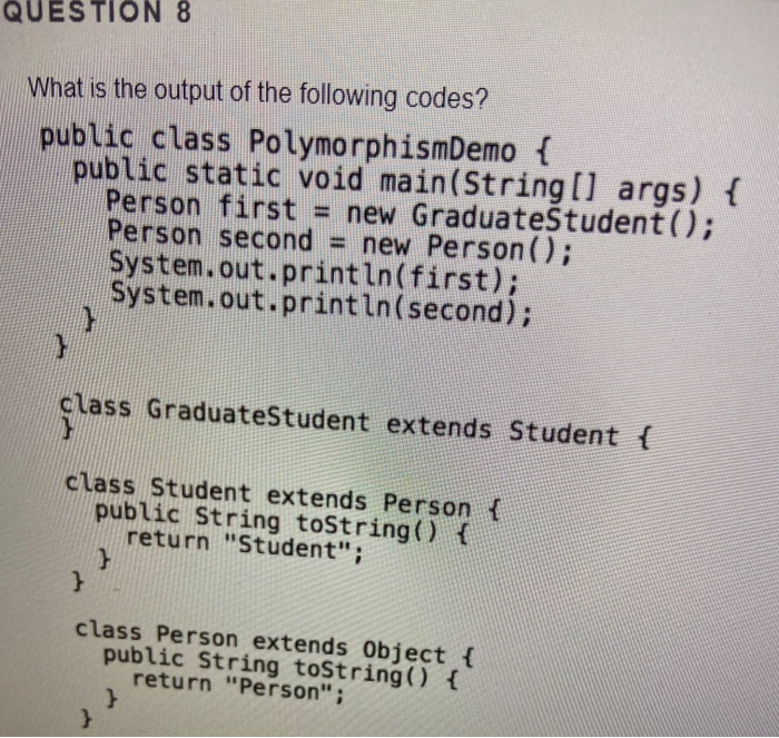 Solved QUESTION 8 What is the output of the following codes? | Chegg.com