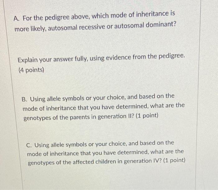 Solved A. For the pedigree above, which mode of inheritance | Chegg.com