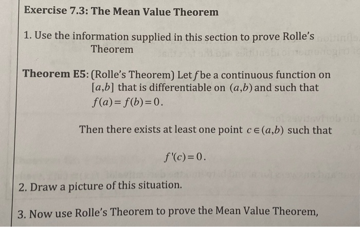 Solved Exercise 7.3: The Mean Value Theorem 1. Use The | Chegg.com