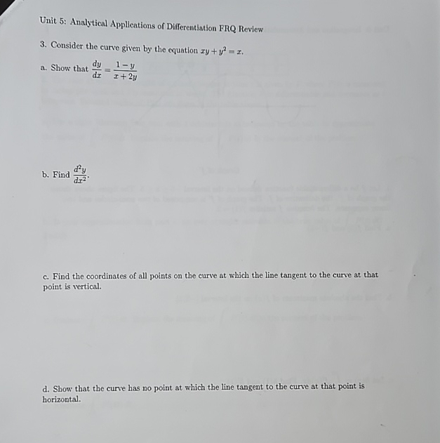 Solved unit 5 analytical applications of differentiation chegg