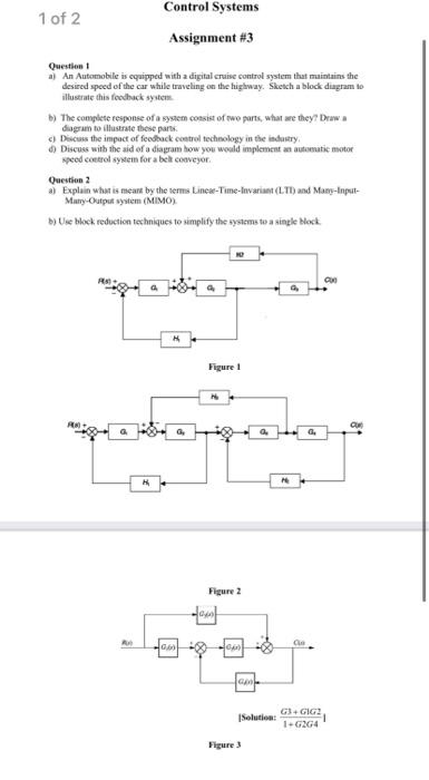 Solved 1 of 2 Control Systems Assignment #3 Question 1 a) An | Chegg.com