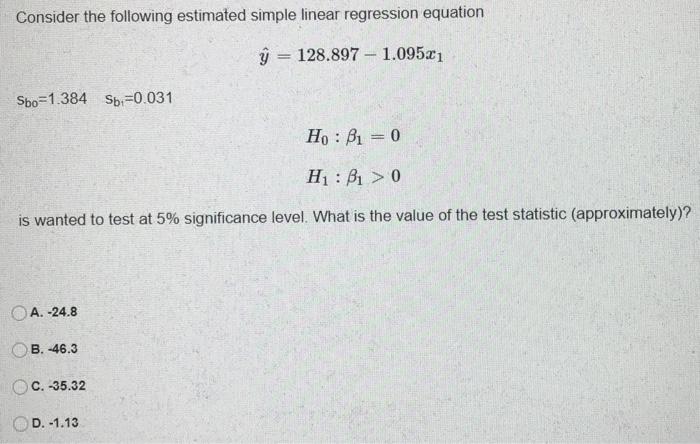Solved Consider the following estimated simple linear | Chegg.com