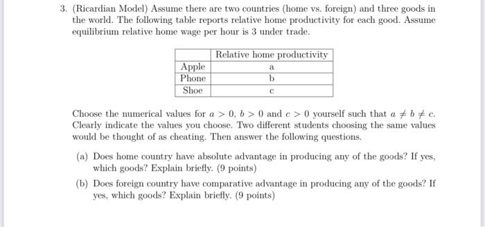 Solved 3. (Ricardian Model) Assume There Are Two Countries | Chegg.com