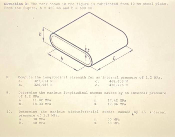 Solved Situation 3 The Tank Shown In The Figure Is 0536