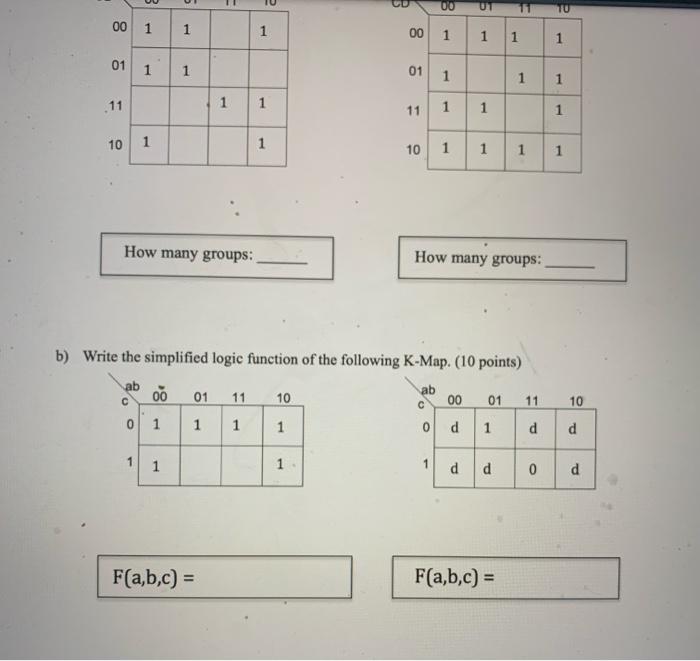 Solved 1. K-Map Questions (30 Points) a) Group cells with | Chegg.com