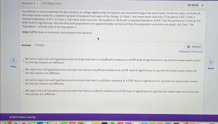 Solved A professor is concemed that the two sections of | Chegg.com