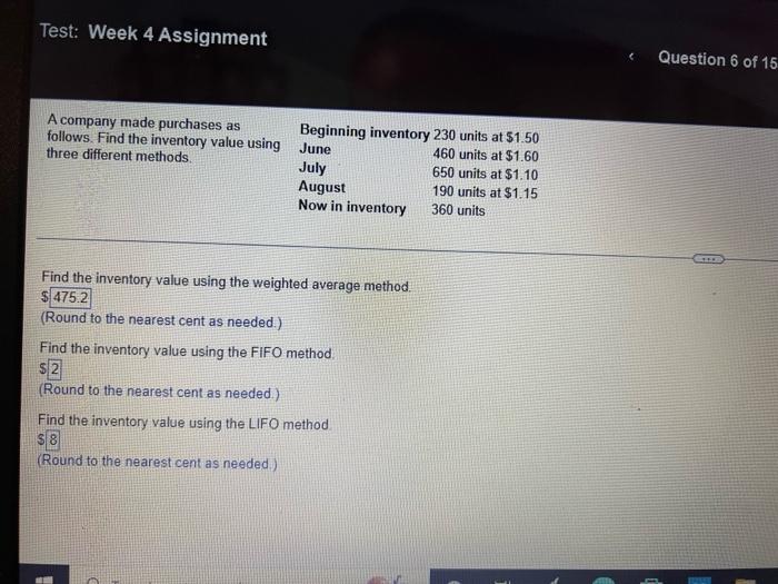 Solved Test: Week 4 Assignment A company made purchases as | Chegg.com