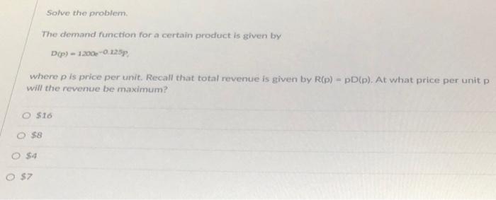 Solved Solve the problem The demand function for a certain | Chegg.com