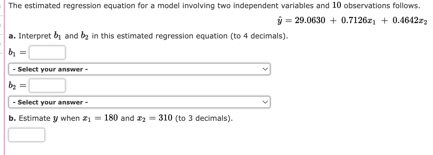 Solved The estimated regression equation for a model | Chegg.com