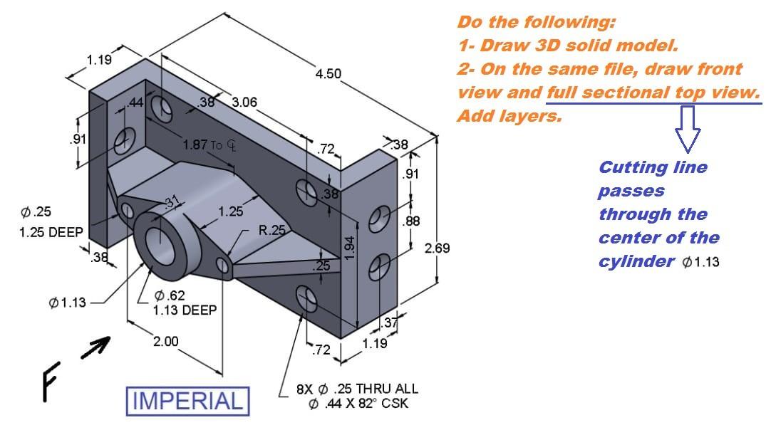 Solved 1.19 4.50 Do the following: 1- Draw 3D solid model. | Chegg.com